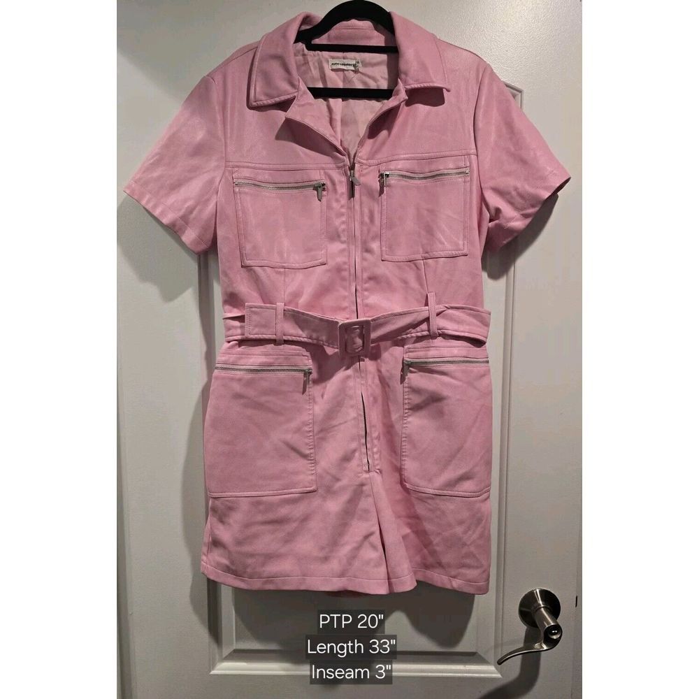 AVEC LES FILLES Pink Faux‎ Leather Romper Zip up Belted Pockets Sz US 14